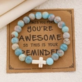 Bracelet perles fait main avec pendentif croix cœur zébré rose et carte cadeau - 13 Bleu (8763)