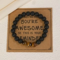 Bracelet fait main en pierres mates noires et œil de tigre sur carte cadeau message - 15 Noir (2824)