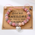 Bracelet en perles de marbre rose avec pendentif coeur et cordon rose ajustable - 17 Blanc K (K-016)