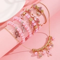 Parure bijoux ruban rose sensibilisation cancer du sein avec bracelets et collier Hope - Ensemble de Bijoux Ruban Rose (5 Bracelets + 1 Collier)