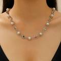 Cross pendant set necklace with pearls and colorful crystals for a vintage fashion style - Silver Color (3964)
