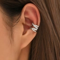 Elegant silver-toned four-layer crisscross ear cuff featuring micro-paved cubic zirconia - Multilayer Wrap Style / Silver (White K 12004)