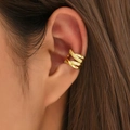 Elegant gold multi-layer wrap ear cuff featuring polished and textured bands with zircon - Multilayer Wrap Style / KC Gold (KC Gold 4898)