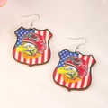 Orecchini in legno a forma di scudo con bandiera USA e stampa di aquila pilota cartoon - Stile Scudo Aquila Casco Bandiera (N-194)