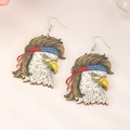 Boucles d'oreilles en bois avec motif aigle et bandeau drapeau américain pour le 4 juillet - Style Pygargue à Tête Blanche Bandeau Étoiles et Rayures (N-189)