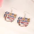 Boucles d'oreilles en bois Fête de l'Indépendance avec texte BOOM BOOM Mama et léopard - Style Maman Fusée Drapeau (N-292)