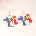 Boucles d'oreilles pendantes en bois avec drapeau français et silhouette de coureuse - Style Silhouette de Sport Carte de France (N-298)