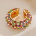 Retro C-shape ear cuff with multicolored rhinestones and pearls in golden finish - Multicolor Artificial Pearl & Zirconia (3802) (Single-2.5cm)
