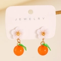 Sweet floral fruit drop earrings featuring white five-petal flowers and orange round beads - Orange Style (A-580)