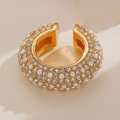Chunky C-shaped gold ear cuff with rows of shimmering pearls and crystals for women - Artificial Pearl & Zirconia (3062) (Single-2.5cm)
