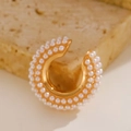 Polsino auricolare a C dorato con tre file di micro perle bianche eleganti - Perla artificiale (7324) (Singolo-1.9cm)