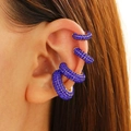 Set di ear cuff a C dorati con zirconi blu navy pavé per un look retrò glamour - Orecchini Blu Scuro (Set di 4)