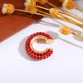 Ear cuff dorato a forma di C con micro-pavé di cristalli rossi su pelle scura - Rosso (Singolo-1.6cm)