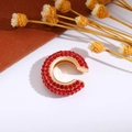Earcuff a C placcato oro con micro-pavé di cristalli rossi brillanti e vivaci - Rosso (Singolo-1.9cm)