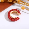 Polsino per orecchio a C dorato con strass rossi brillanti incastonati - Rosso (Singolo-2.1cm)