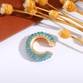 Ear cuff a forma di C dorato con tre file di strass azzurri scintillanti - Blu (Singolo-1.6cm)