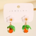 Sweet floral earrings with white petals and orange fruit drops on a jewelry card - Persimmon Style (12434)