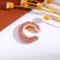Elegante polsino per orecchio a C placcato in oro con strass rosa scintillanti - Rosa (Singolo-1.9cm)