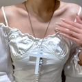 Gothic long ball chain necklace featuring a large matte white cross pendant for women - Matte White Cross (02白色3995) / White