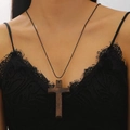 Gotische Vintage-Holzkreuz-Halskette in Dunkelbraun mit schwarzer Perlenkette - Holzkugelkette (08 Braun 0984)