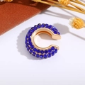 Orecchino a clip a forma di C dorato con tre file di strass blu brillanti per lei - Blu Scuro (Singolo-1.9cm)