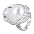 Detailed macro view of baroque irregular pearl in a silver bird's nest nest setting - Baroque Open Ring (4044) / Faux Pearl / Silver