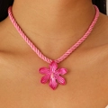 Pink orchid flower pendant necklace with matching woven cotton rope for women - Pink Twist Rope Necklace