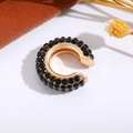 Ear cuff dorato a forma di C con file di strass neri scintillanti e cristalli - Nero (Singolo-2.1cm)