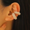 Orecchino a clip dorato a forma di C con micro perle incastonate e design a cerchio - Orecchini Perle Artificiali (Set di 2)