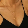 Collier doré à deux rangs avec pendentifs soleil et croissant de lune pour femme - Collier Double Couche Soleil Lune (02KC Or 3975)