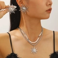 Set collana a strati con ciondolo a sole e orecchini a sole in stile bohémien argento - Set Collana e Orecchini Sole (Argento) / Set Argento (2345+10857)