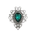 Broche barroco vintage con gota de esmeralda, encaje plateado y cristales - Verde