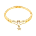 Elegant gold spring open bangle featuring white crystals and a sparkling star pendant - Imitation Gold