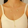 Golden Y-shaped beach necklace with seashell charms and white pearls for women - Shell Pearl Y-Shaped Necklace (6631)