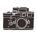 Dettaglio dell'adesivo murale fotocamera retrò con design a silhouette nera in stile minimalista - Stile Silhouette Macchina Fotografica Retrò