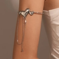 Silver dripping heart arm cuff with dual chains and polished metallic finish - Liquid Heart Tassel Style (M-712)