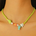 Collana stile oceano bohémien con perline verdi, pesce in ceramica e stella marina - Verde DZ-533 (Collana)