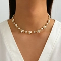 Bohemian choker necklace featuring white starfish elements and elegant pearls with gold beads - Starfish Pearl Beaded Clavicle Chain(A-40)