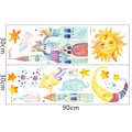 Detail view of watercolor castle, moon and stars wall stickers with dimensions - 30*90CM*2PCS Layout