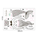 Flat lay of watercolor mermaid wall stickers showing DIY PVC decals and ocean elements - 40*60cm Layout