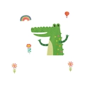 Detailed view of colorful cartoon wall decals including a green crocodile and hot air balloon - Cartoon Crocodile Style (KG159)