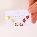 Summer alloy fruit stud earring set featuring cute banana strawberry and cherry designs - Banana Strawberry Cherry (25010522) / Light Gold (X307)