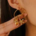 Golden hoop earrings with starfish and seashell charms, elegant sea life themed jewelry - Hoop Conch Insect Star Drop Earrings (9814)