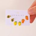Cute summer alloy fruit stud earrings set featuring mango and melon designs on a card - Light Gold (X311)