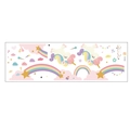 Vue à plat de stickers licorne nordique avec arc-en-ciel, étoiles et nuages pour chambre - Mise en page 30*90CM