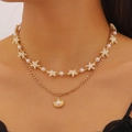 Bohemian double-layer necklace with starfish beads and gold shell pendant with pearl - Double Layer Starfish Shell Pearl Necklace(11834)