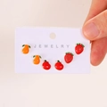 Summer alloy stud earring set featuring cute strawberry and orange fruit designs - Light Gold (A-35)