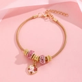 Pink ribbon breast cancer awareness charm bracelet with golden snake chain and pink beads - Transfer Bead Snake Chain Bracelet (2133)