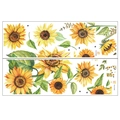 Detailed watercolor sunflower wall decals showing vibrant yellow petals and green leaves - 30x90cm