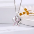 Collier cœur ruban rose avec gravure Love Life Hope et zircons scintillants - Collier Pendentif Inspirant en Forme de Cœur (WG-0834)